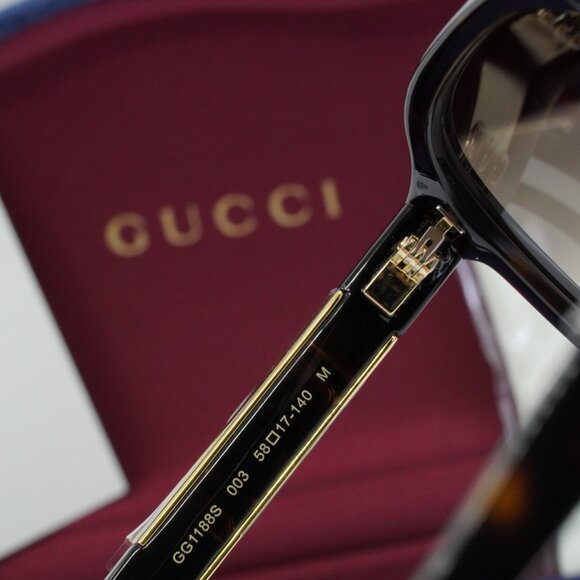 Gucci GG1188S 003 Aviator Sunglasses - Dark Havana/Brown - Picture 8 of 10